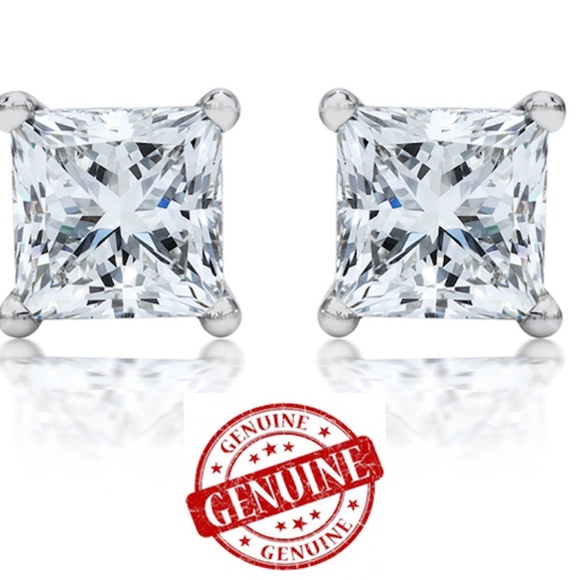 1.50CTW Princess Cut Diamond Stud Earrings - Picture 2 of 4